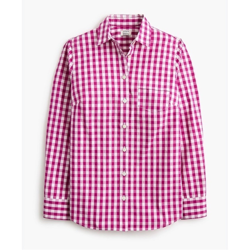 J.Crew Factory Pink Gingham Button Preppy Down Shirt Long Sleeve Petite Small